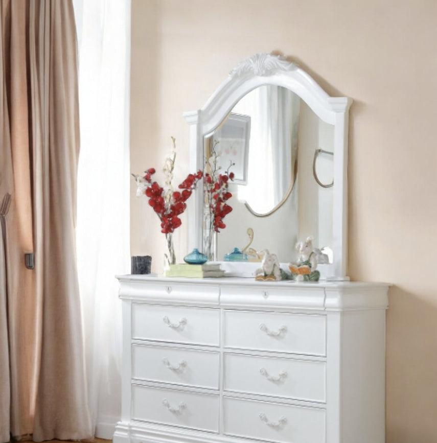 Estrella Vanity & Dresser Mirror with Beveled Edge - White