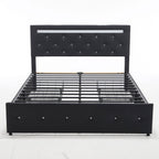 Upholstered Storage Bed Frame with LED Lights and Drawers – White or Black