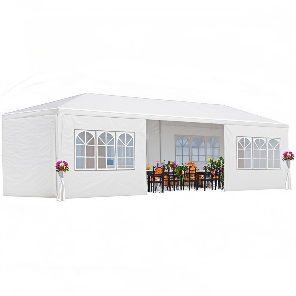 10x30' Outdoor Garden Gazebo Canopy with 8 Removable Sidewalls - White