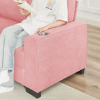 Modern Snowfleece Fabric 3 Seater Sofa with Cup Holder – Pink