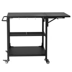 Outdoor Grill Table with Wheels and Storage Shelf - Black