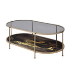 Fiorella Marble Print Glass Table with Durable Metal Frame - Black