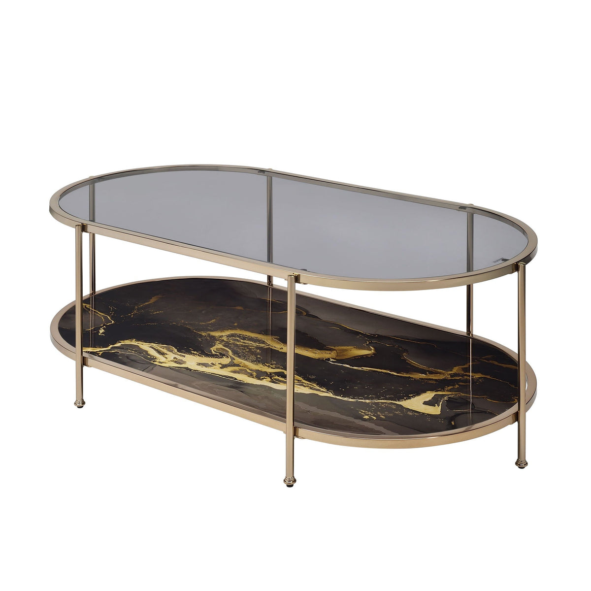 Fiorella Marble Print Glass Table with Durable Metal Frame - Black