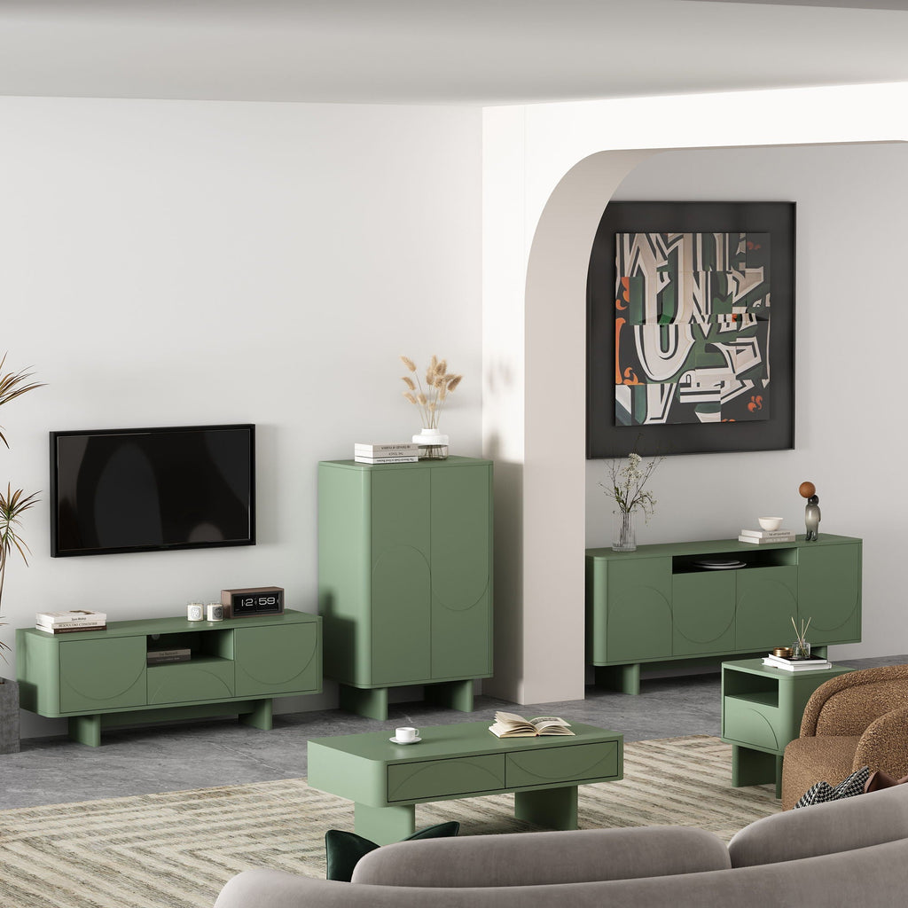 Sideboard With Adjustable Shelves and Soft Close Doors - White, Light Brown, Green