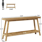 Extra Long Console Table with 2-Tier Open Storage - Farmhouse Style - Brown