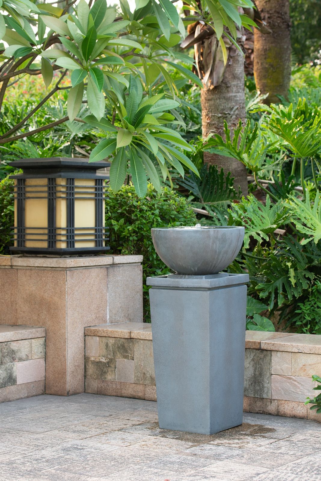 Zen Bowl Outdoor Water Fountain with Relaxing Water Feature - Dark Gray