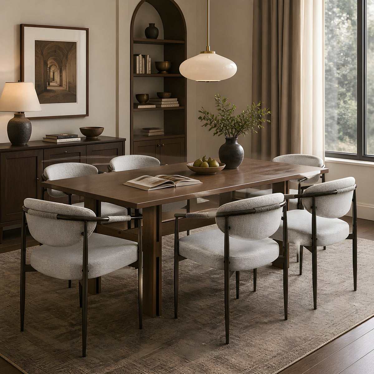7-Piece Oval Rubberwood Dining Set with Upholstered Chairs