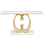 White and Gold Console Table with Geometric Base - Faux Marble