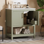 Elegant Bathroom Vanity with Ceramic Sink and Storage - White or Green