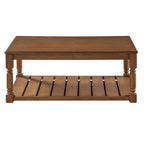 Farmhouse Wooden Coffee Table with Two-Tier Storage - Natural Wood Finish