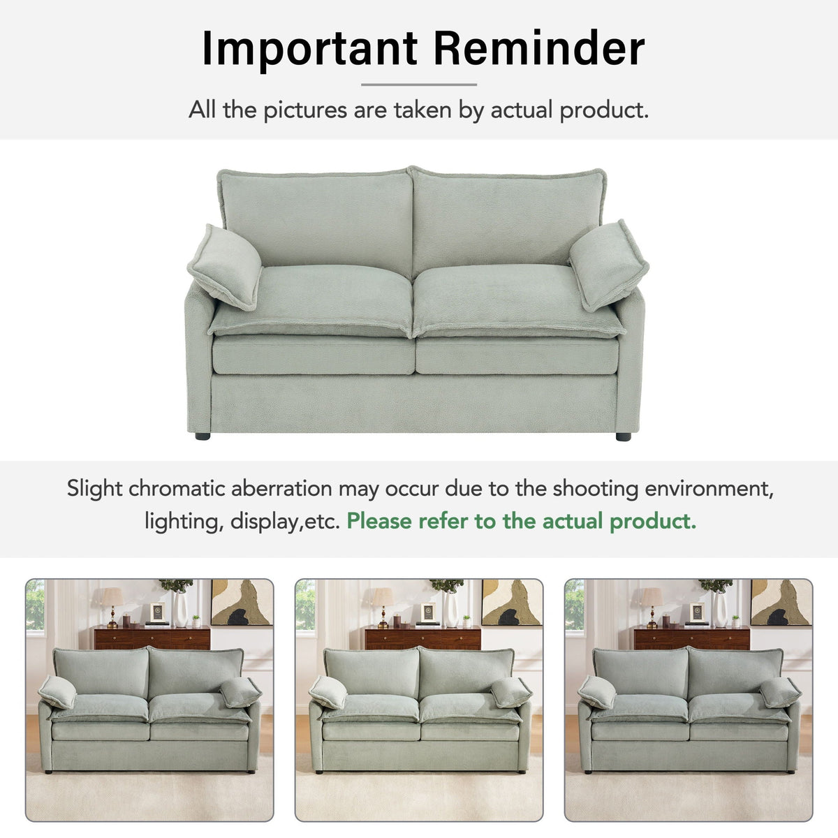 Modern Loveseat Sofa with Side Storage Pockets - Green, Beige, or Dark Gray