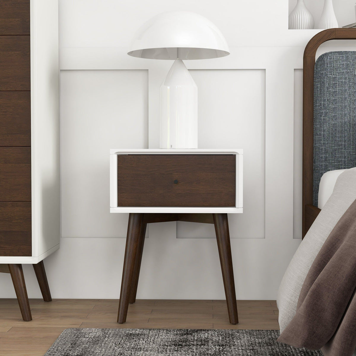 Modern Design Night Stand with Solid Wood Construction - Dark Brown or White