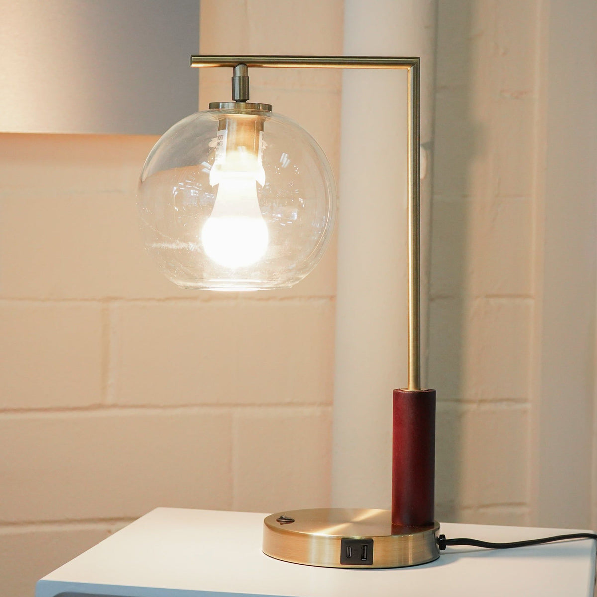 Gold Desk Lamp with Glass Globe Shade - Villa