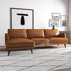 Light Brown L-Shaped Sectional Sofa with Solid Eucalyptus Wood Frame