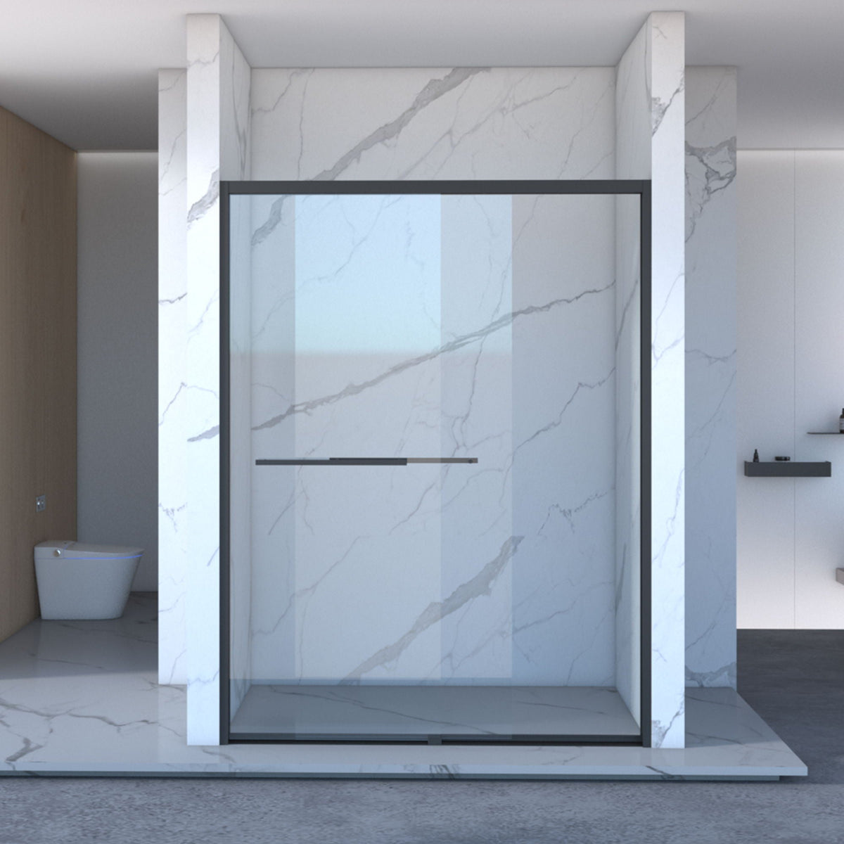 Double Sliding Shower Door with Tempered Glass - Matte Black
