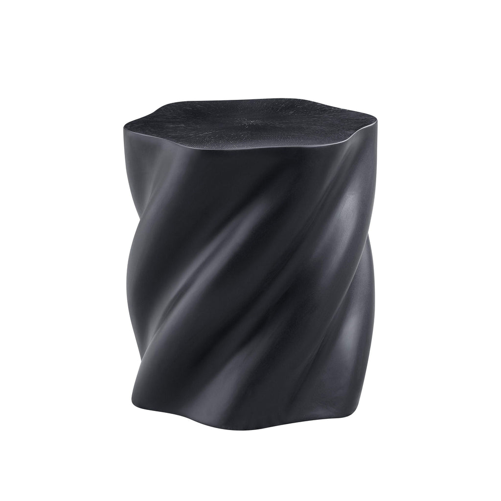 Modern Petal Shape Side Table with Sculptural Base - Black