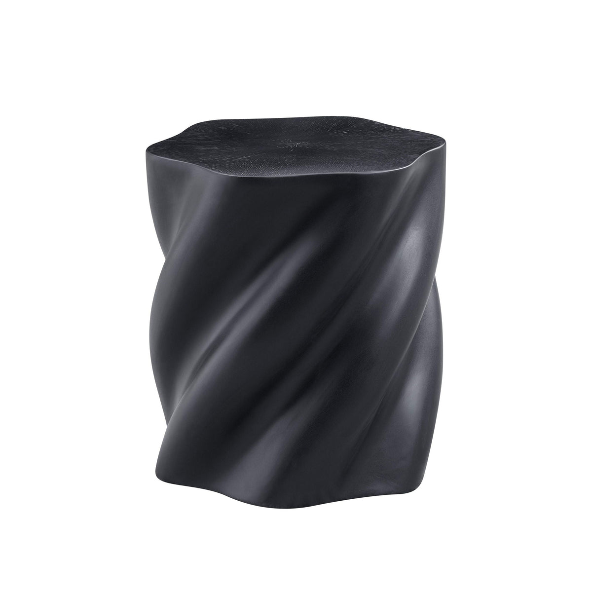 Modern Petal Shape Side Table with Sculptural Base - Black