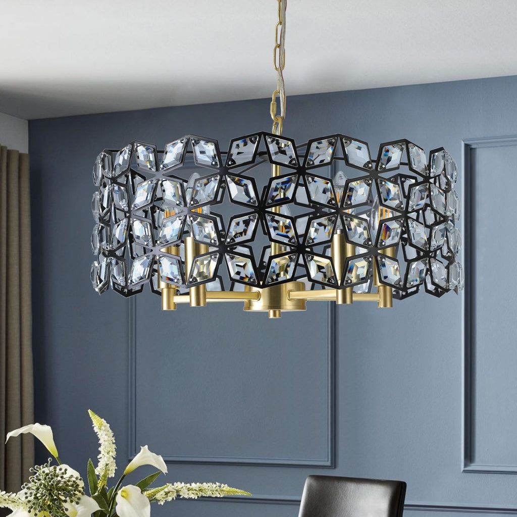 Geometric Crystal Pendant Chandelier with K9 Crystal - Black Gold