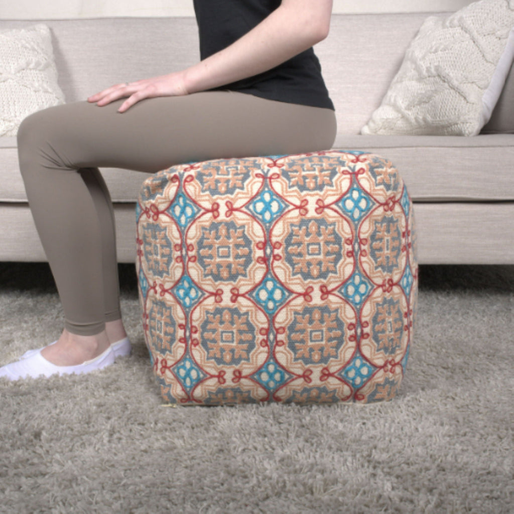 Handcrafted Fabric Accent Pouf with Rustic Elegance - Multicolor