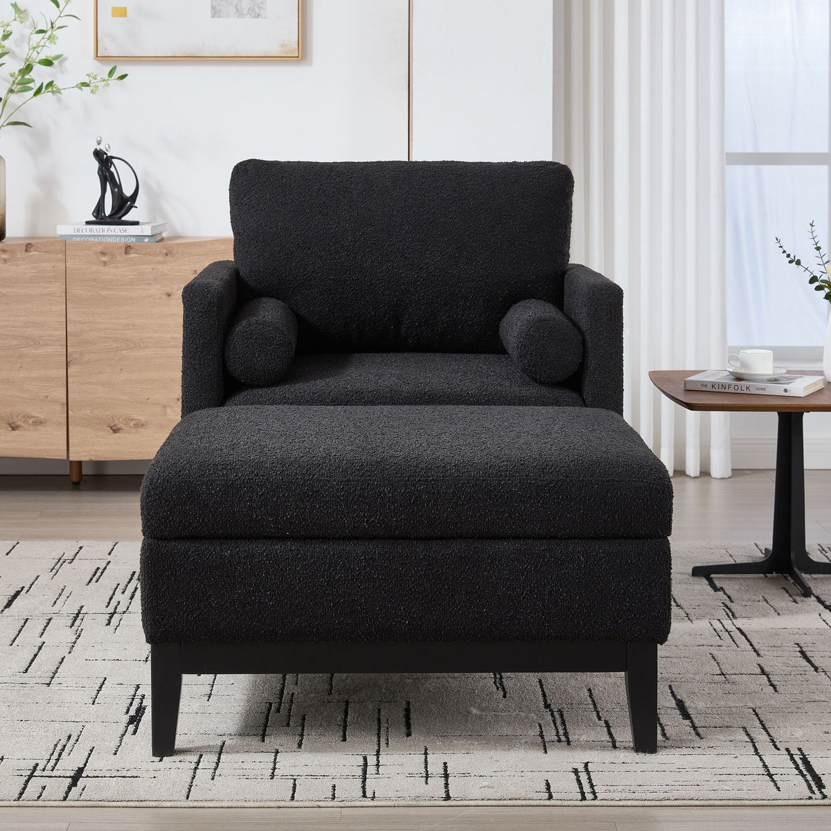 Farmhouse Upholstered Accent Chair With Ottoman