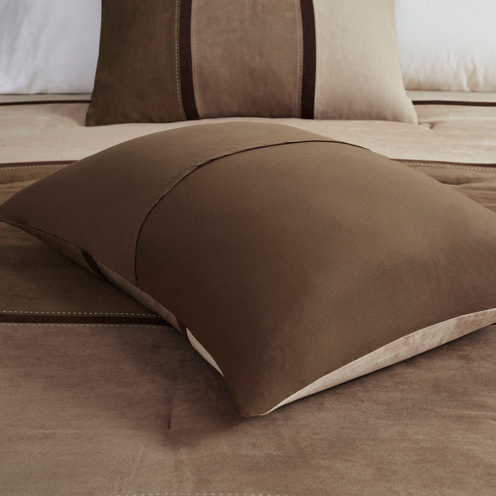 7 Piece Faux Suede Comforter Set with Decorative Pillows - Brown
