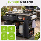 Outdoor Solid Wood Kitchen Island with Extendable Stainless Steel Top - Black, Brown, Gray