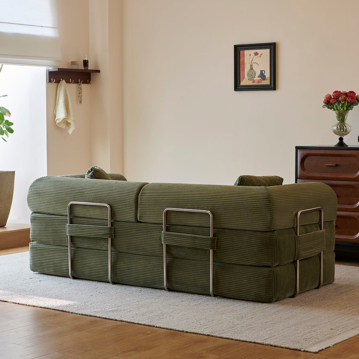 78.8" Compression Sofa - Convertible Floor Sofa Bed with Plush Fabric - Green