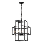 4 Light Metal Lantern Pendant Light with Adjustable Height - Black or Gold