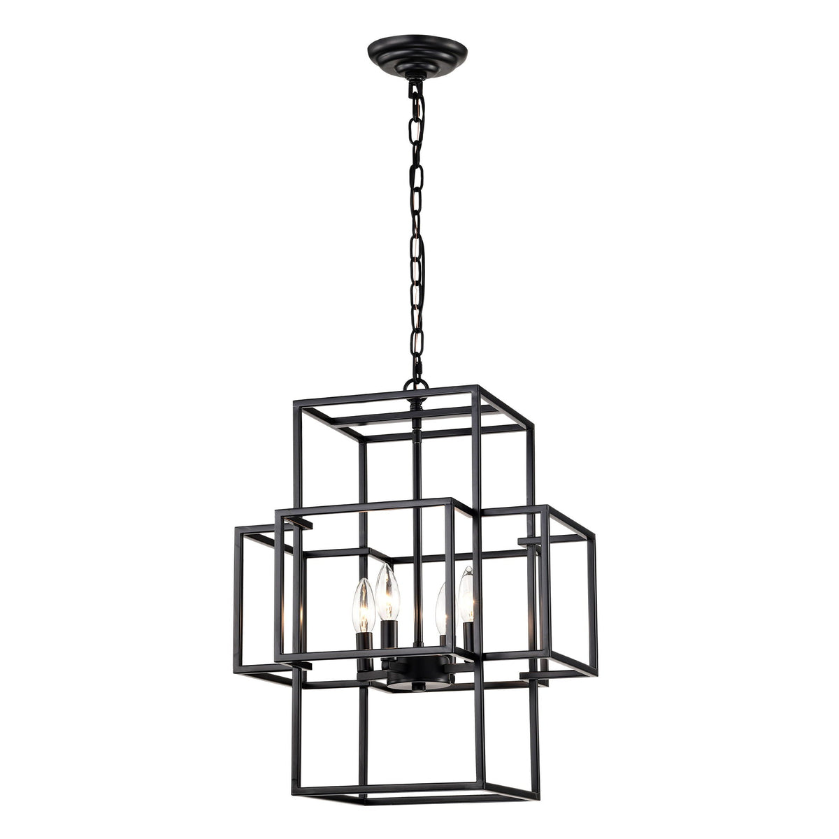 4 Light Metal Lantern Pendant Light with Adjustable Height - Black or Gold