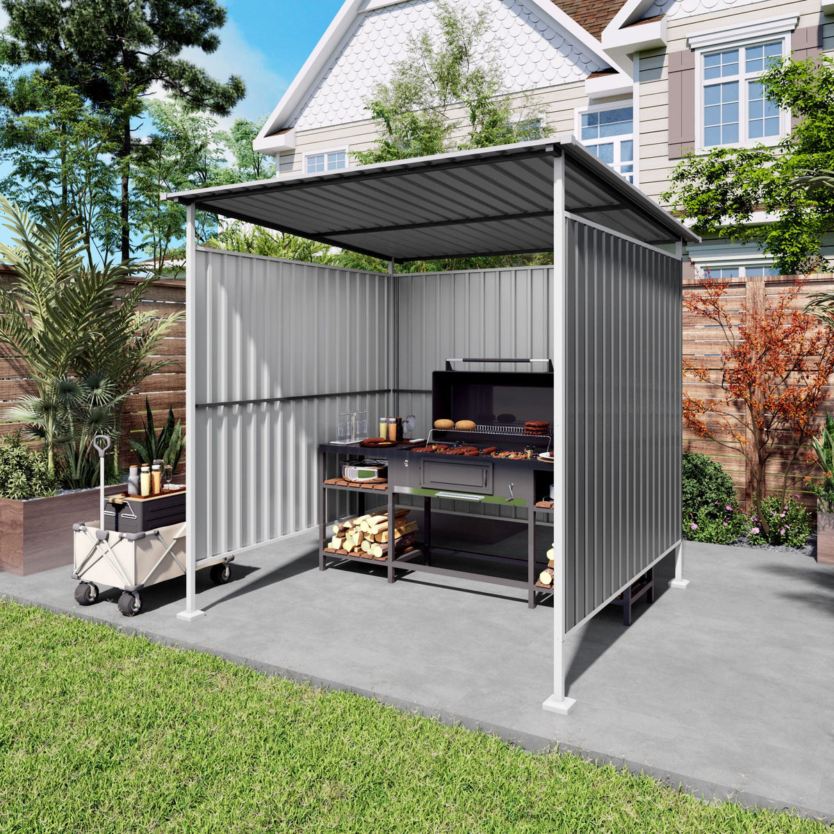 Outdoor Pergola Bike Storage Shed with Galvanized Steel Roof - Gray