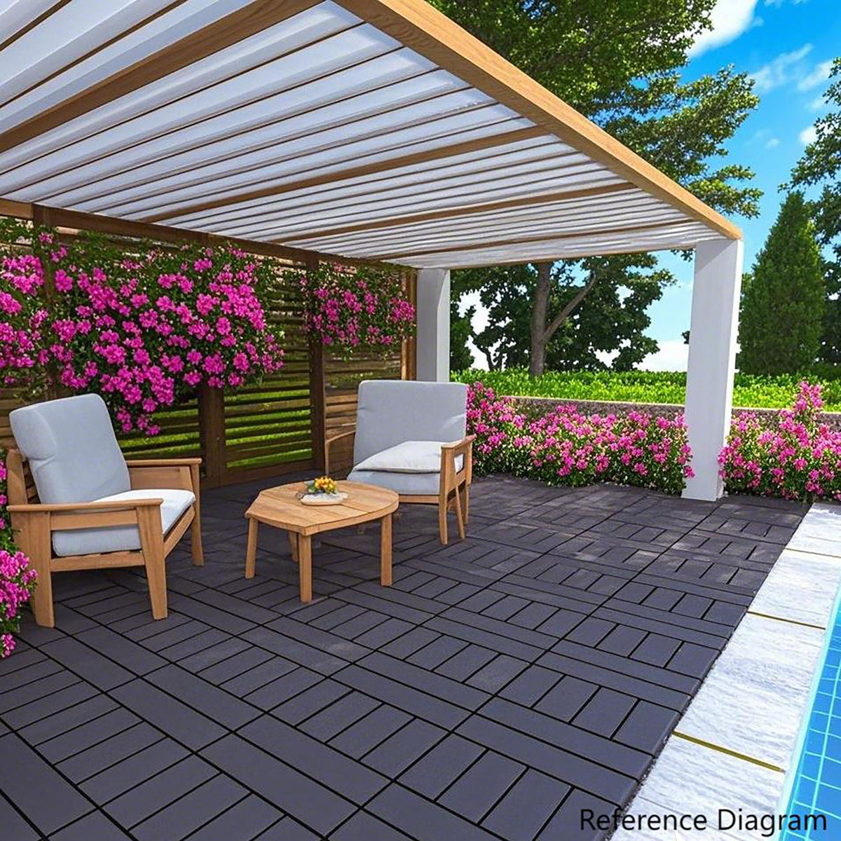 H Style Interlocking Deck Tiles with Anti-Slip Design - Dark Gray or Dark Brown