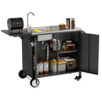 Outdoor Grill Table With Sink and Foldable Work Surface - Black