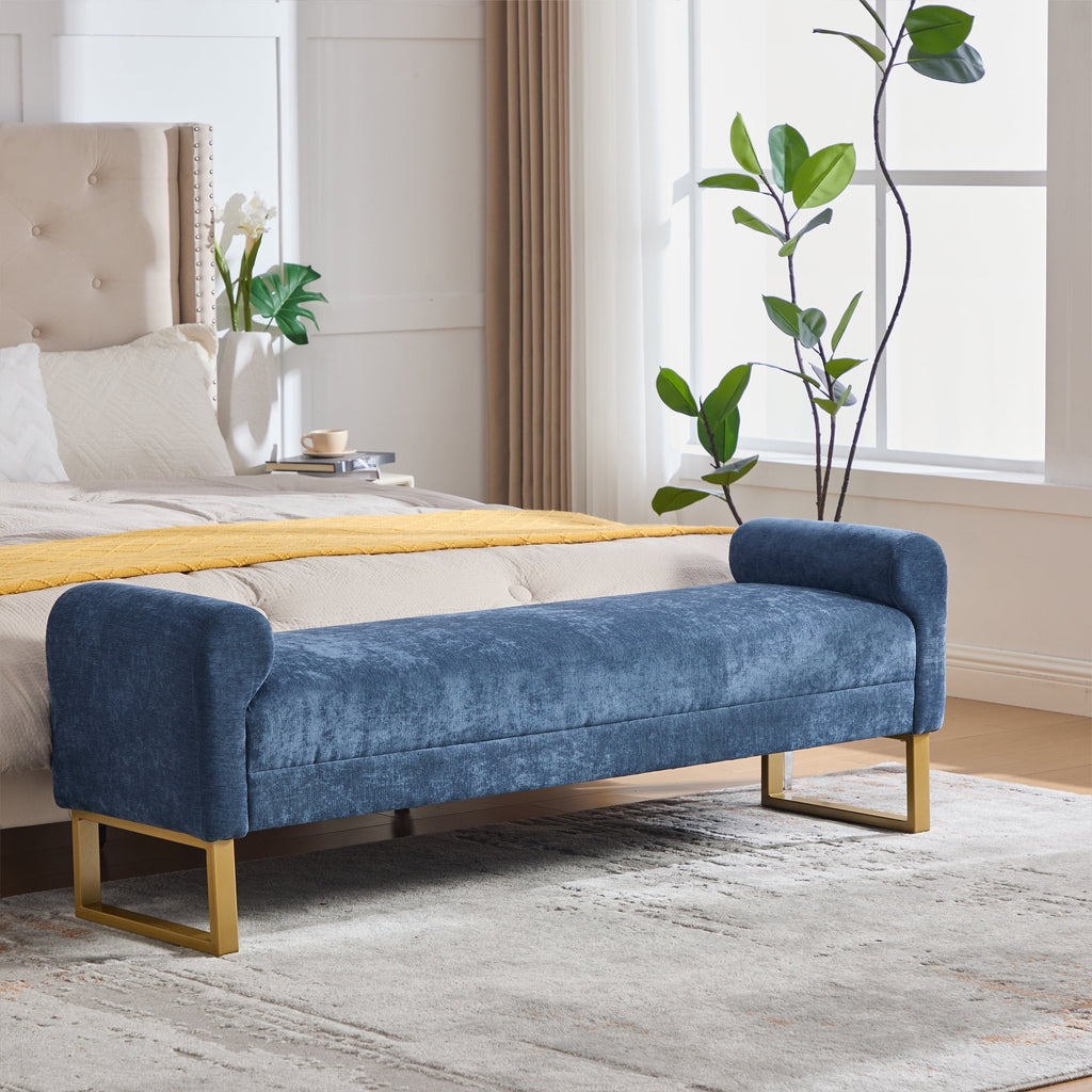 65" Chenille Ottoman Bench with Upholstered Wood Frame - Neutral