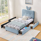 Upholstered Storage Bed with Oversized Rabbit Ear Headboard & LED Lights - Beige or Light Blue