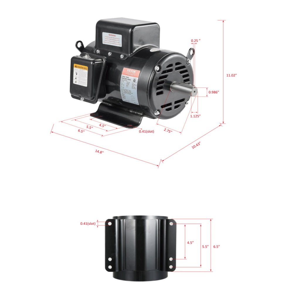5HP Air Compressor Electric Motor with Dual Rotation - Steel