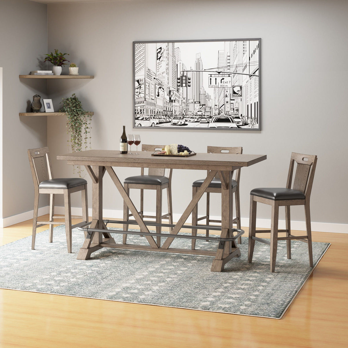 Slat Back Bar Stools with Casual Style - Brown (Set of 2)