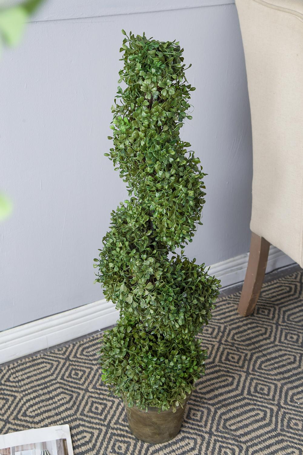 Artificial Spiral Boxwood Tree with Spiral Design - Green Leaves