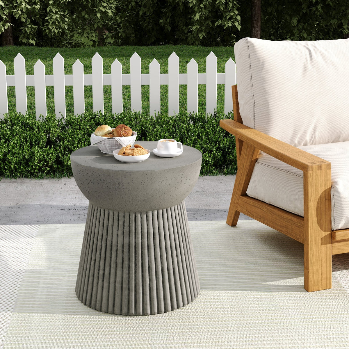 Outdoor Lightweight Concrete Side Table with Hourglass Design