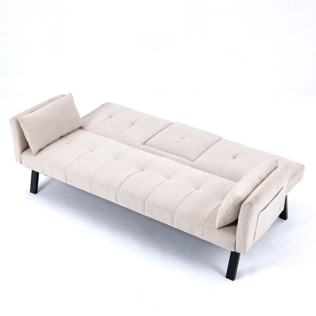 Foldable Sofa Bed with Cup Holder and Solid Wood Frame - Multiple Colors