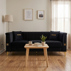 Mosharong-55 Velvet 3-Seater Sofa with Channel Tufting - Gray