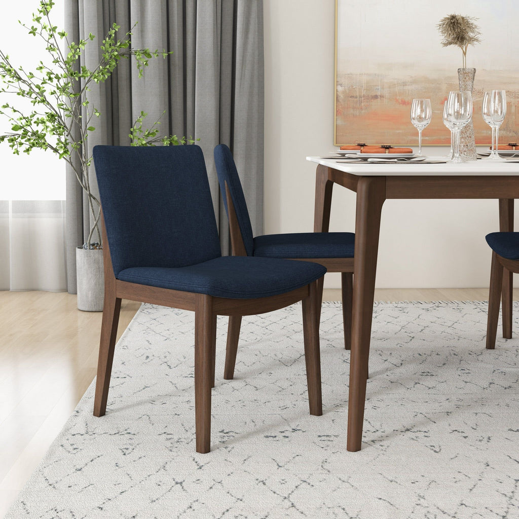 Mid-Century Modern Solid Wood Dining Chair Set with Fabric Upholstery - Multiple Colors