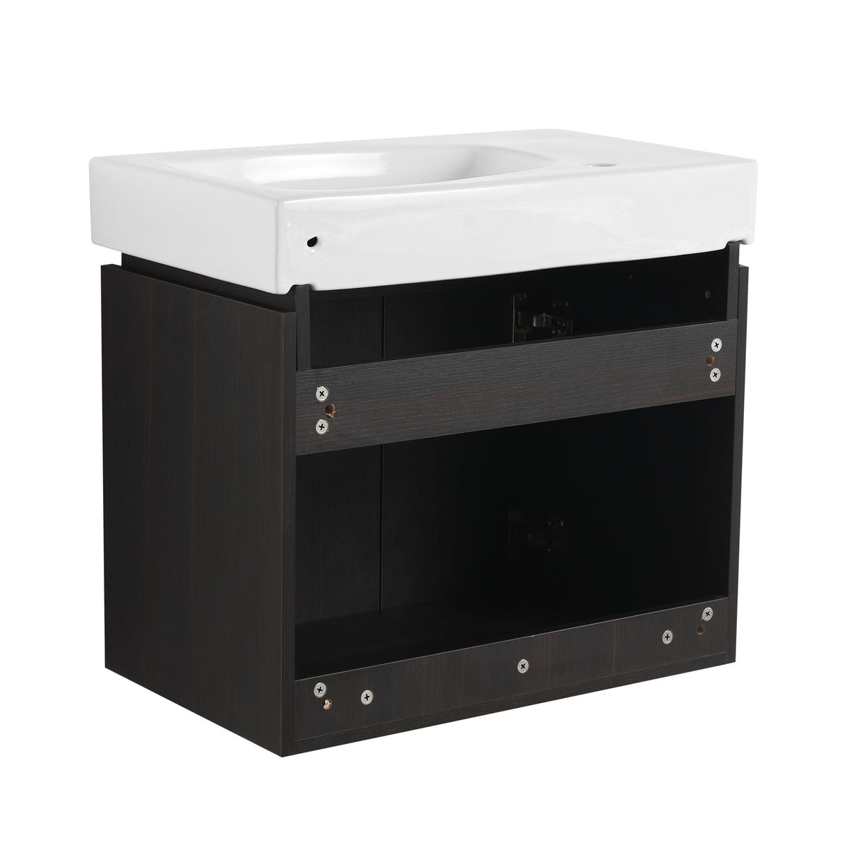 Modern Bathroom Vanity with Ceramic Basin and Storage Cabinet - Light Brown, Black, or White