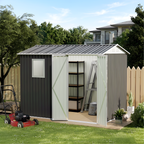 9x6 Ft Metal Garden Shed with Window and Hinged Doors - Grey