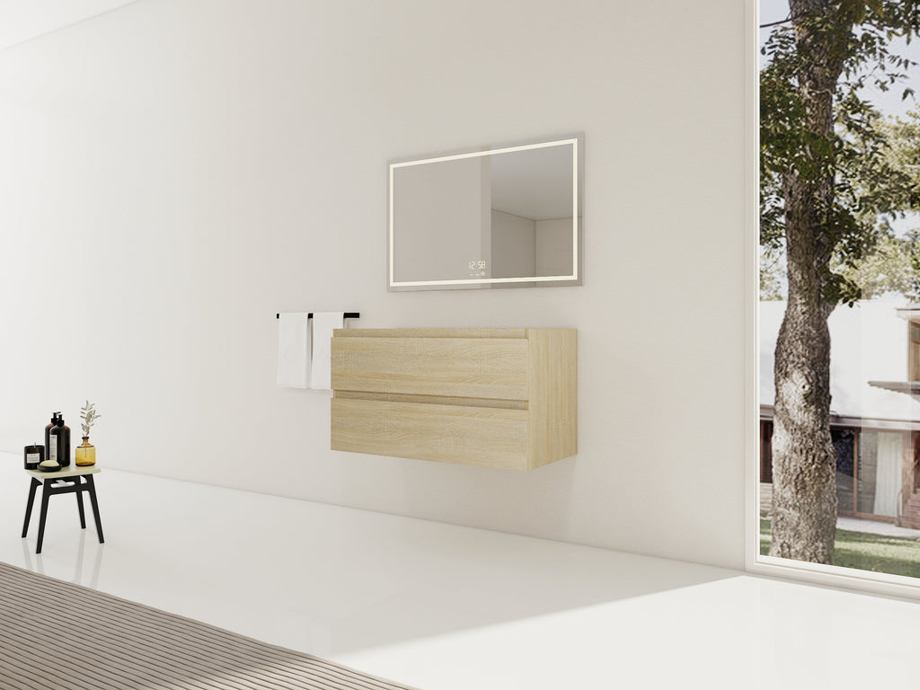 36" Wall-Mounted Bathroom Vanity Cabinet with Soft-Close Drawers - Natural Wood Grain