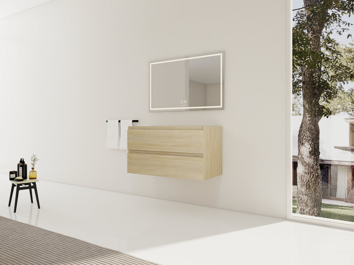 36" Wall-Mounted Bathroom Vanity Cabinet with Soft-Close Drawers - Natural Wood Grain