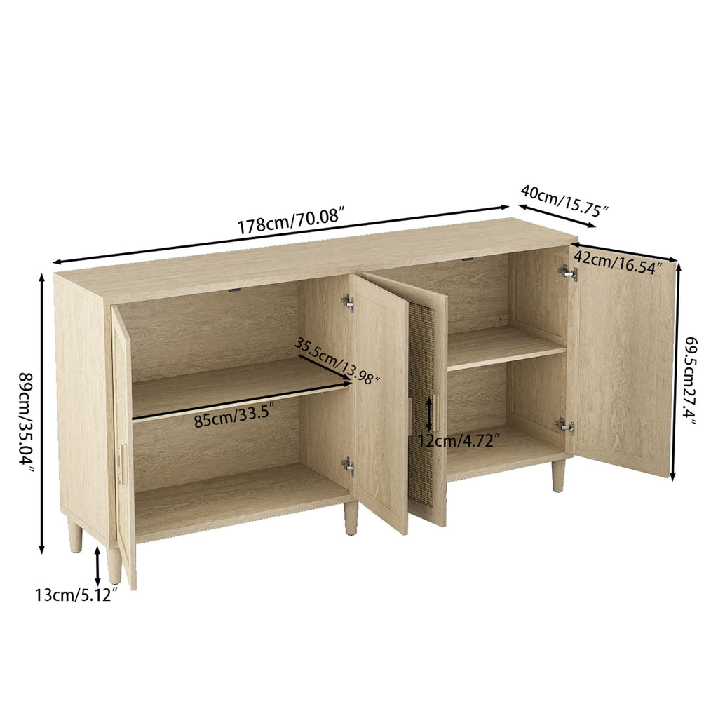 Buffet Cabinet with Adjustable Shelves and Rattan Doors - Light or Dark Brown