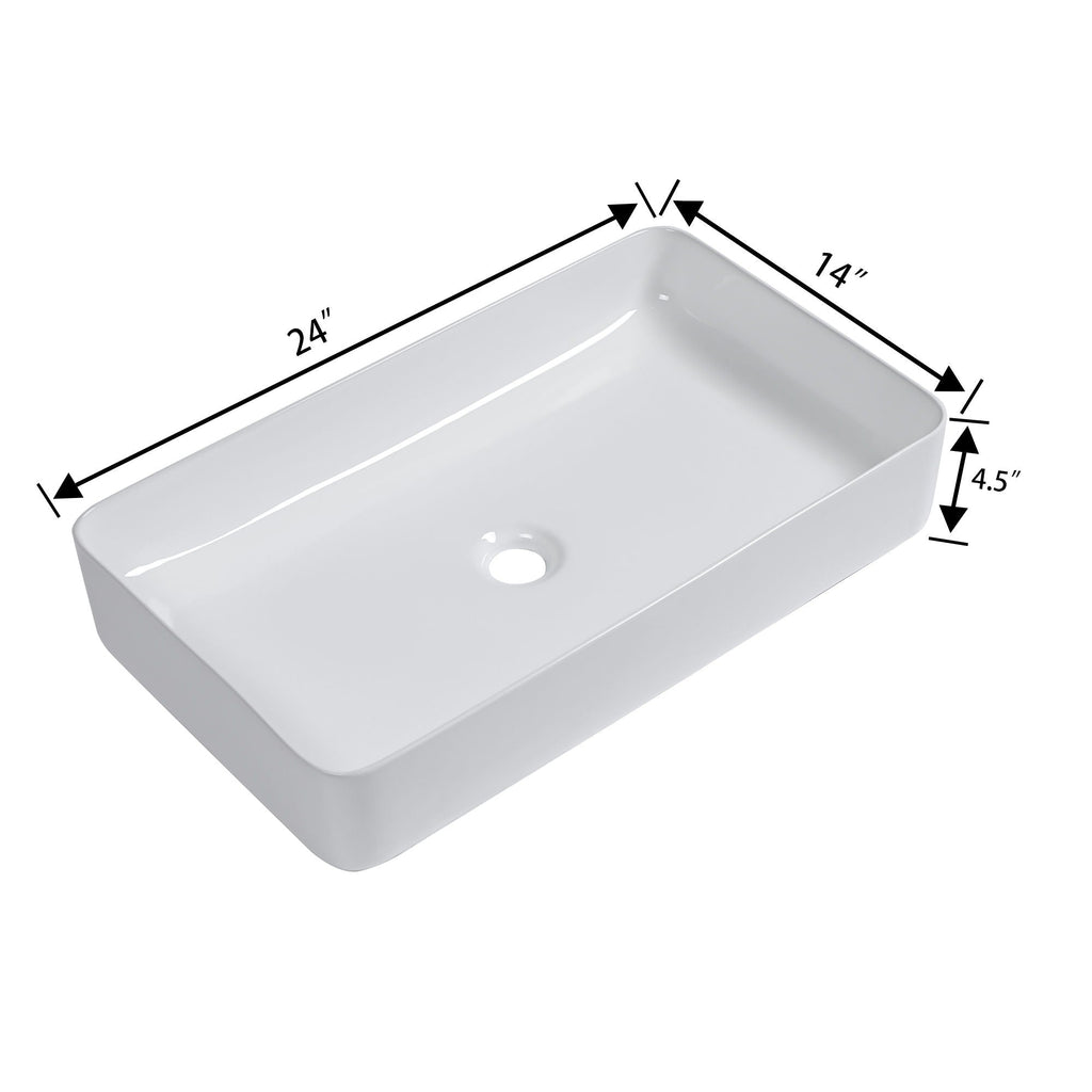 Modern Ceramic Rectangular Bathroom Vessel Sink with European Design - White or Black