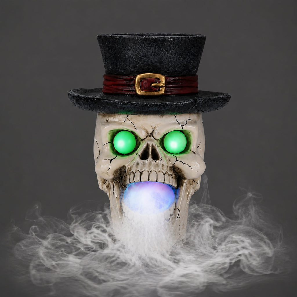 LED Light-Up Skull with Mist Maker - Resin Halloween Decor