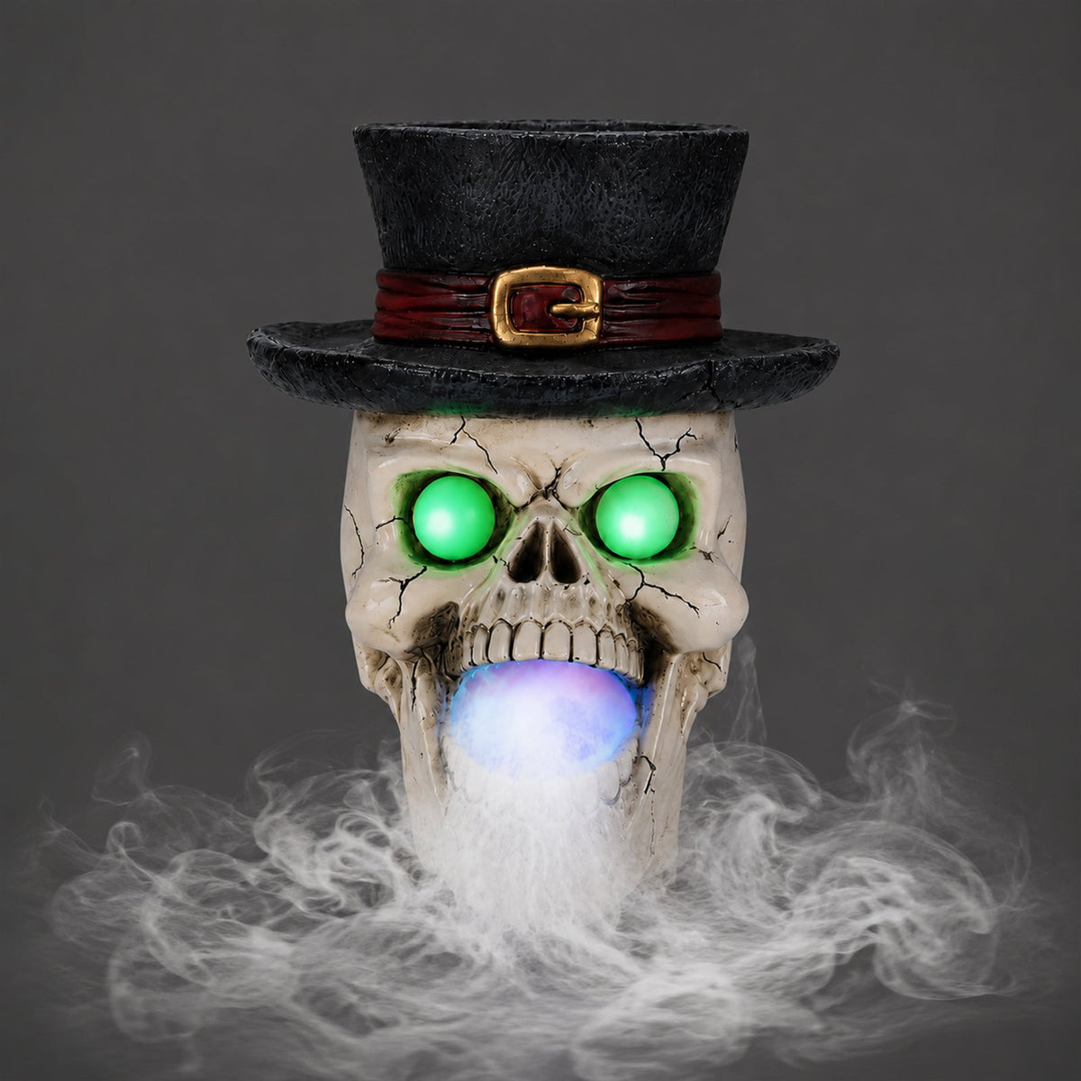 LED Light-Up Skull with Mist Maker - Resin Halloween Decor