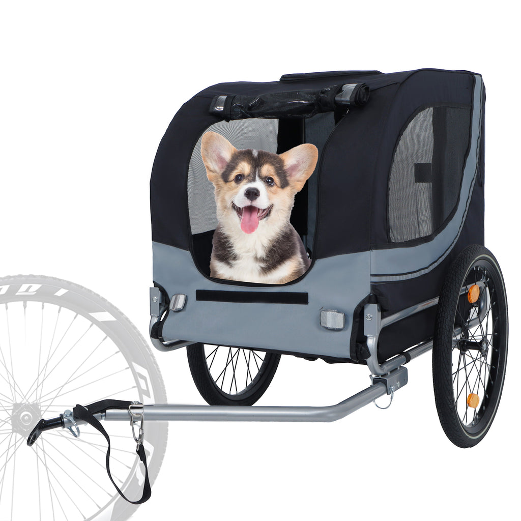 Large Folding Bike Trailer for Dogs with Mesh Ventilation - Gray